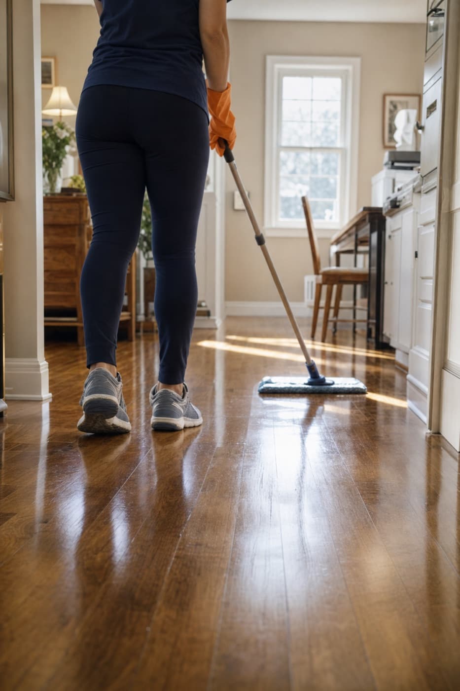 Cleaner mopping a hard floor